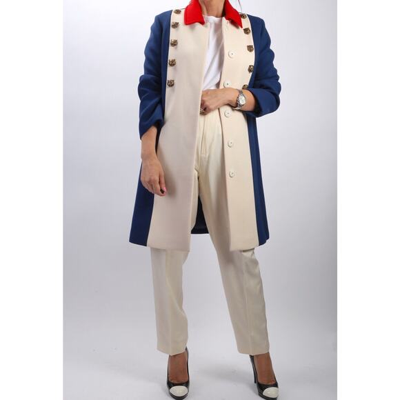 Gucci Tiger Embellished Tricolour White Blue Red Wool Long Statement Coat 44 - Picture 2 of 12